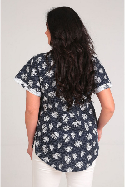 Блуза из хлопка с карманами и разрезами по бокам Таир-Гранд 62266 синий - фото 2
