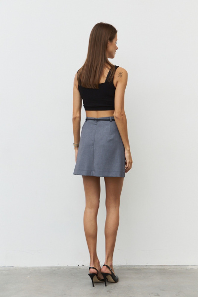 Демисезонная мини-юбка из текстиля с накладными карманами Luitui R2027 серый - фото 2