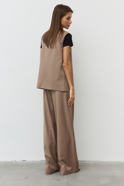 Брюки широкие из костюмной ткани с эластичным поясом Luitui R2019 бежевый - фото 4