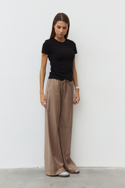 Брюки широкие из костюмной ткани с эластичным поясом Luitui R2019 бежевый - фото 2