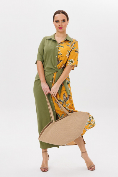 Платье Anastasia 1203 олива+принт - фото 6