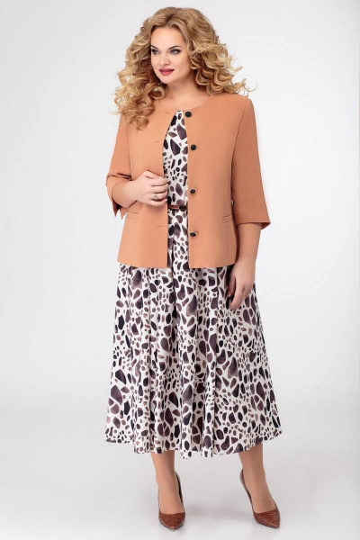 Жакет, платье Swallow 338 жакет_кэмел_принт - фото 1