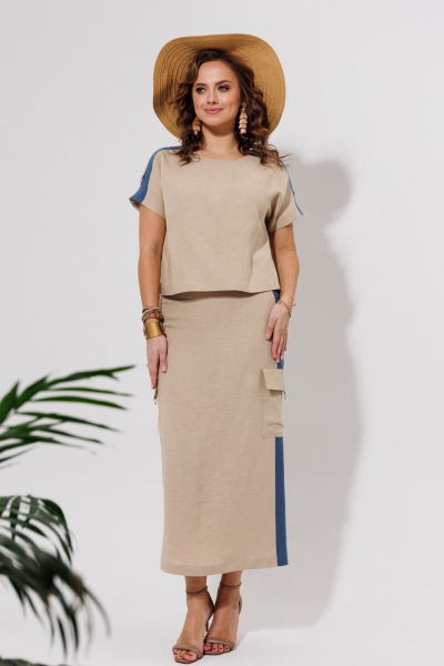 Блуза, юбка Galean Style 964 беж_с_синим - фото 5
