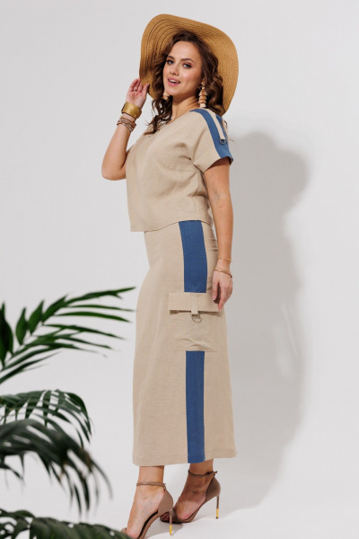 Блуза, юбка Galean Style 964 беж_с_синим - фото 2