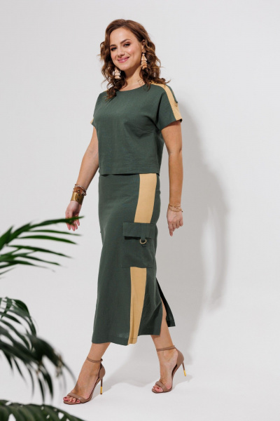 Блуза, юбка Galean Style 964 хаки_с_песочным - фото 12