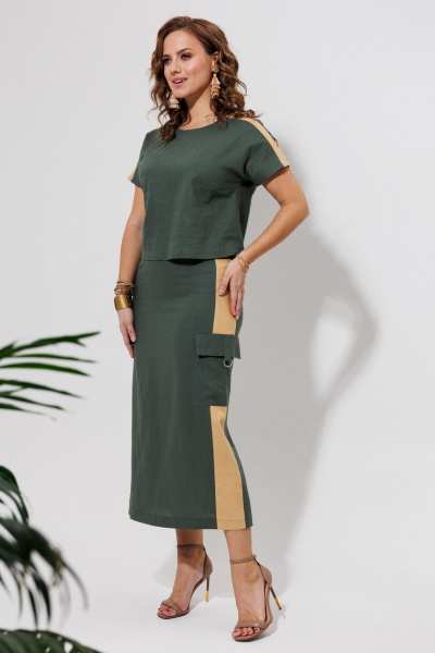 Блуза, юбка Galean Style 964 хаки_с_песочным - фото 11