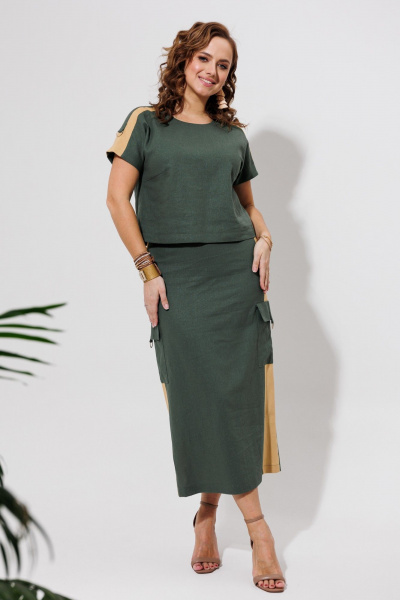 Блуза, юбка Galean Style 964 хаки_с_песочным - фото 10