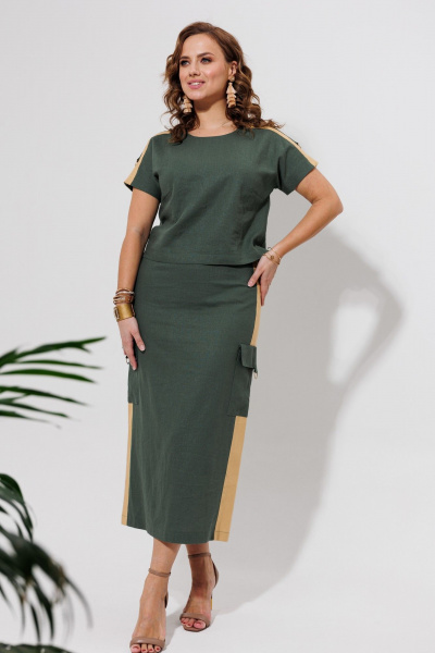 Блуза, юбка Galean Style 964 хаки_с_песочным - фото 8