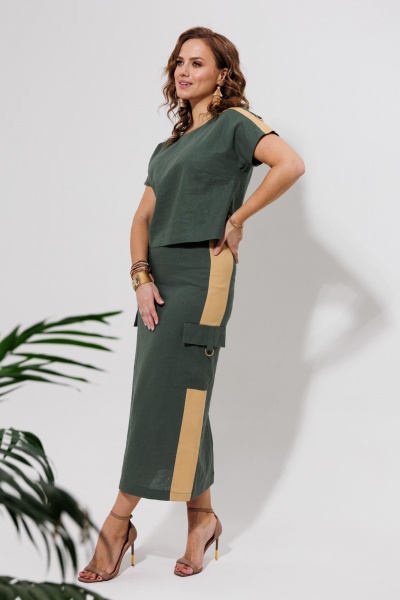 Блуза, юбка Galean Style 964 хаки_с_песочным - фото 2