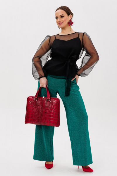 Блуза, брюки, топ Mubliz 267 черный-зеленый - фото 3