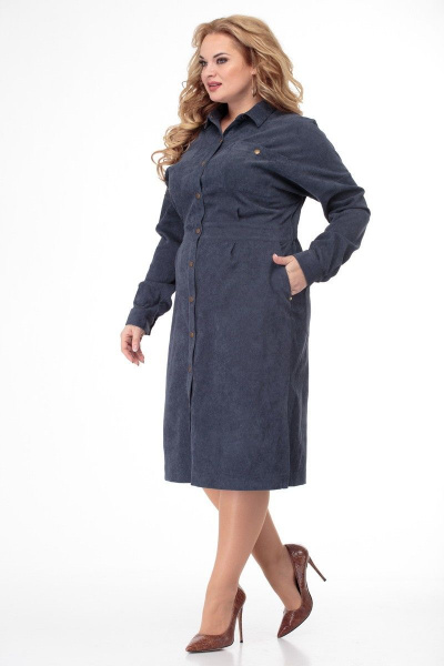 Вельветовое платье миди с карманами и поясом Anelli 920 серый - фото 7