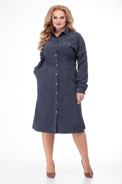 Вельветовое платье миди с карманами и поясом Anelli 920 серый - фото 6