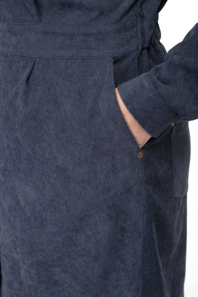 Вельветовое платье миди с карманами и поясом Anelli 920 серый - фото 4