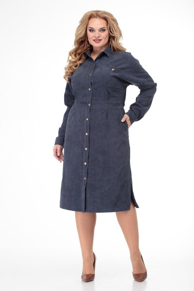 Вельветовое платье миди с карманами и поясом Anelli 920 серый - фото 1