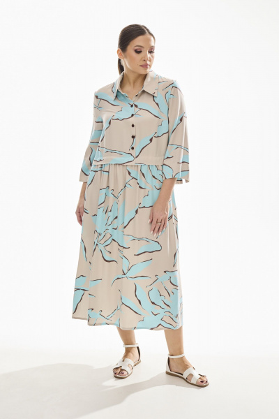 Платье из вискозы голубое свободного силуэта на лето DAVA 1172 серо-голубой - фото 5