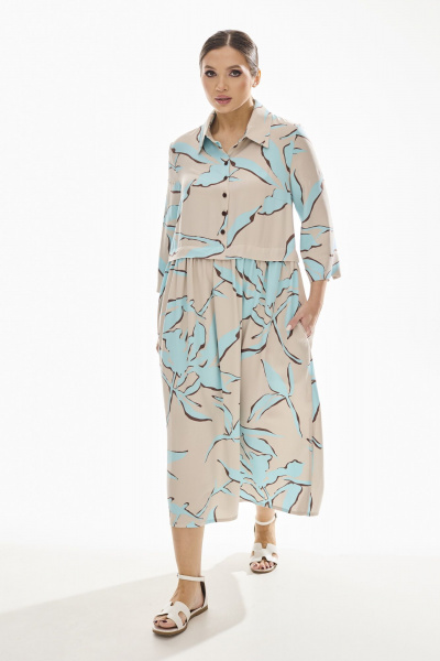 Платье из вискозы голубое свободного силуэта на лето DAVA 1172 серо-голубой - фото 4