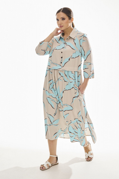 Платье из вискозы голубое свободного силуэта на лето DAVA 1172 серо-голубой - фото 3