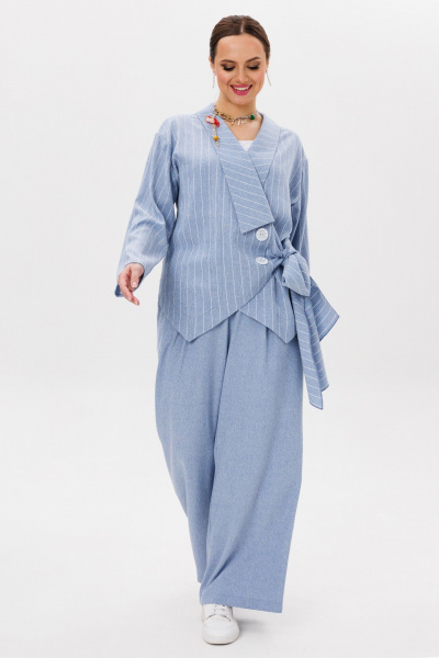 Брюки, жакет Anastasia 1206 голубой_меланж/полоска - фото 7