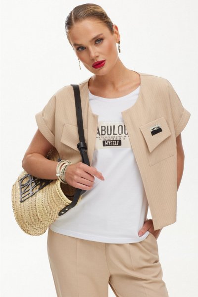 Брюки, жакет, футболка Твой имидж 2122 бежевый - фото 6
