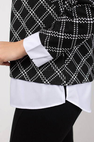 Джемпер клеточный с нагрудными вытачками и коротким рукавом La rouge 3162 черно-белый-(клетка) - фото 5
