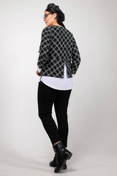 Джемпер клеточный с нагрудными вытачками и коротким рукавом La rouge 3162 черно-белый-(клетка) - фото 4