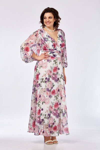 Платье Ольга Стиль С-915 розовый_цветы - фото 9