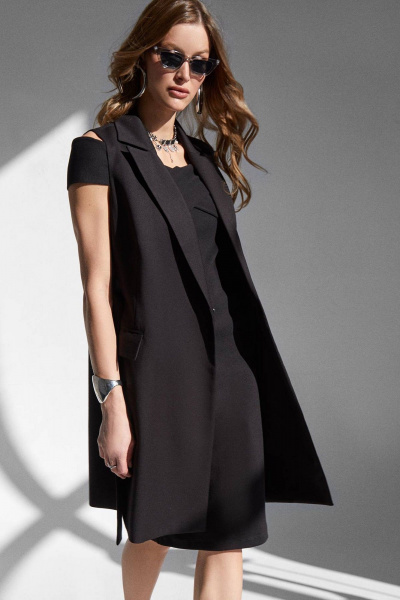 Жилет полуприталенный с пиджачным воротником и карманами Rivoli 8075 черный - фото 5