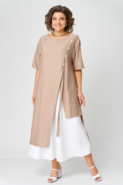 Туника, юбка LadisLine 1564 кофе+белый - фото 1