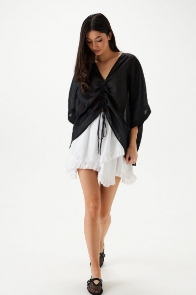 Белая льняная асимметричная юбка с кружевом ANNETE A1231 - фото 2