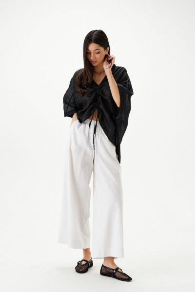 Брюки прямого кроя из льна с эластаном на резинке ANNETE A1259 - фото 2