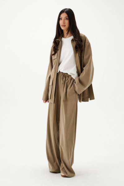 Тканевые брюки свободные с поясом на кулиске, хаки, круглый год ANNETE A1433 - фото 2