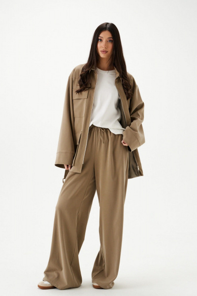 Тканевые брюки свободные с поясом на кулиске, хаки, круглый год ANNETE A1433 - фото 1