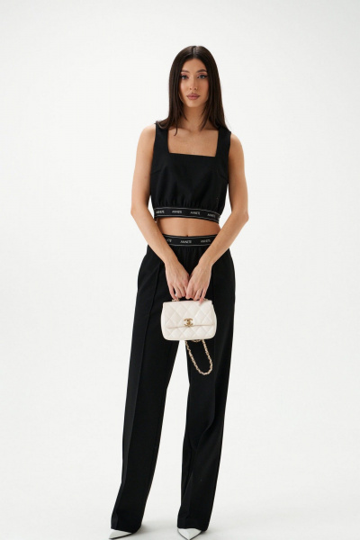 Черный укороченный топ из костюмной ткани для повседневной ношки ANNETE A2077 - фото 1