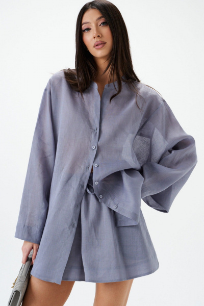 Рубашка из натурального полотна голубого цвета с объемными рукавами ANNETE A2087/2 - фото 11