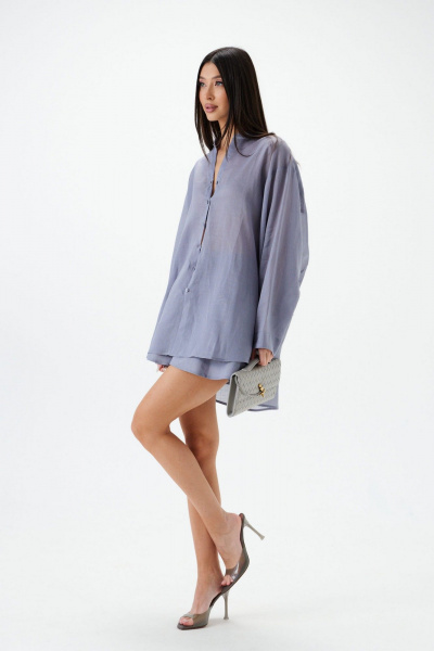 Рубашка из натурального полотна голубого цвета с объемными рукавами ANNETE A2087/2 - фото 10