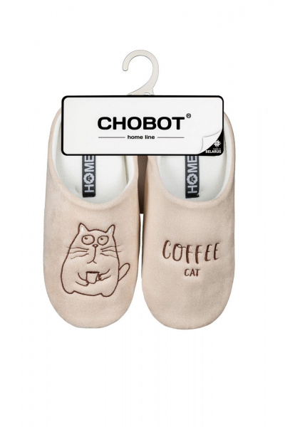 Бежевые тапочки с надписью COFFEE TIME для дома Chobot 05Т-522 - фото 1