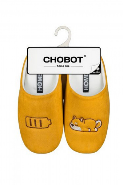 Тапочки домашние оранжевые с рисунком КОРГИ Батарейка Chobot 05Т-521 горчичный-корги - фото 1