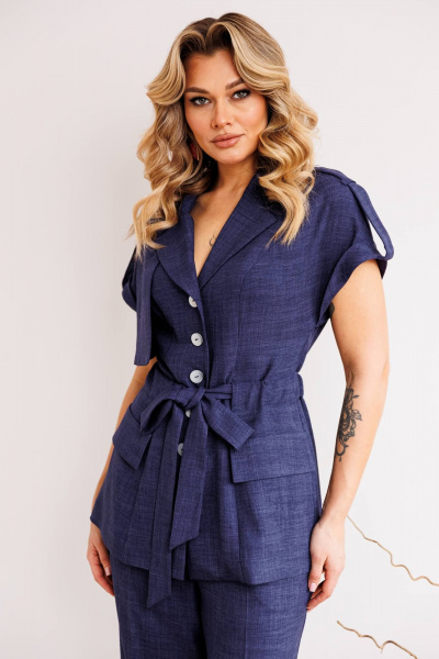 Брюки, жакет Мода Юрс 2809 синий - фото 4