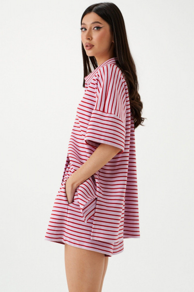 Розовый трикотажный комплект из шорт и свободной рубашки ANNETE A4196 - фото 5