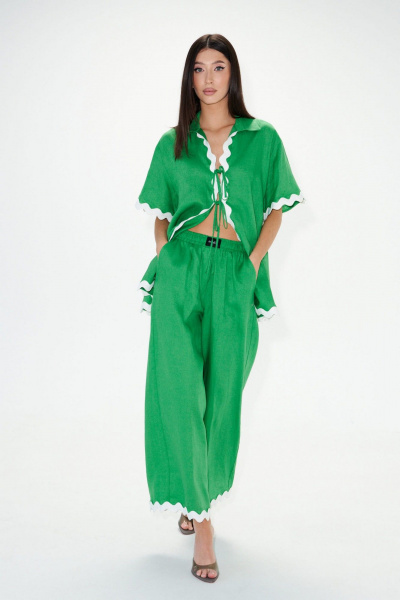 Комплект из брюк и туники из льна с контрастной тесьмой ANNETE A4237/1 - фото 5