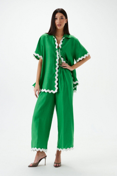 Комплект из брюк и туники из льна с контрастной тесьмой ANNETE A4237/1 - фото 1