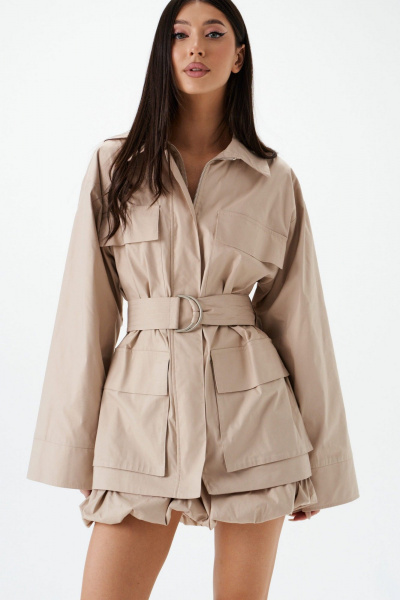 Длинный прямой жакет из текстиля с п оформить поясом ANNETE A5441 - фото 3