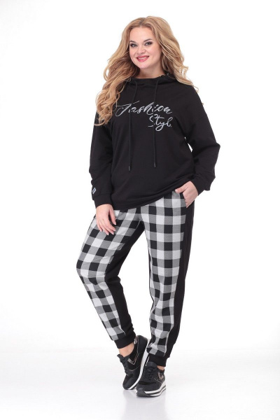 Костюм из трикотажа и тканей: зауженные брюки и джемпер с принтом Кэтисбел 2486 черный - фото 3