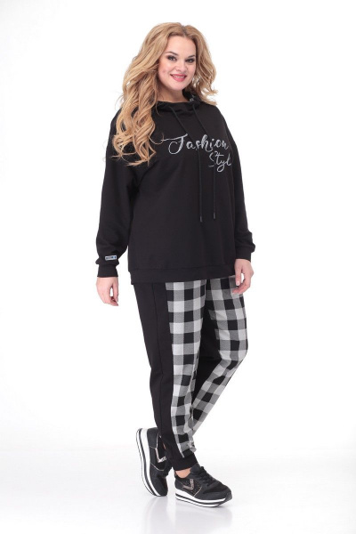 Костюм из трикотажа и тканей: зауженные брюки и джемпер с принтом Кэтисбел 2486 черный - фото 2