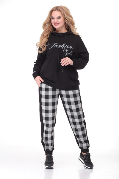 Костюм из трикотажа и тканей: зауженные брюки и джемпер с принтом Кэтисбел 2486 черный - фото 1