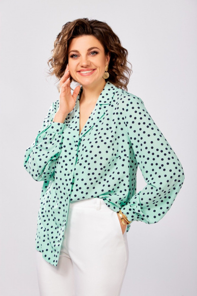Блуза Swallow 842.2 мята/темно-синий_горошек - фото 4