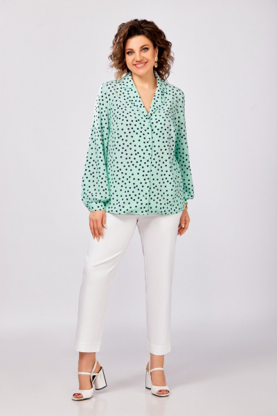 Блуза Swallow 842.2 мята/темно-синий_горошек - фото 6
