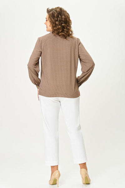 Блуза Swallow 842 коричнево-бежевый/мелкий_горошек - фото 7