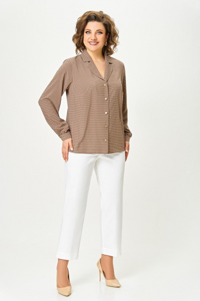 Блуза Swallow 842 коричнево-бежевый/мелкий_горошек - фото 3