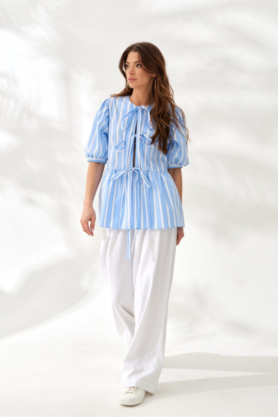 Блуза ELLETTO 3827 полоска_молочно-голубой - фото 4